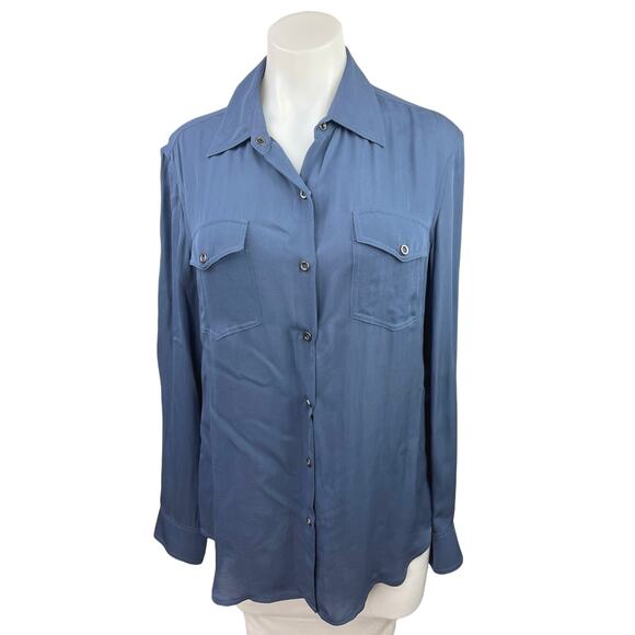 Vince Blue Pockets Soft Lightweight Long Sleeve Button Down Shirt Top Size S - Picture 1 of 5